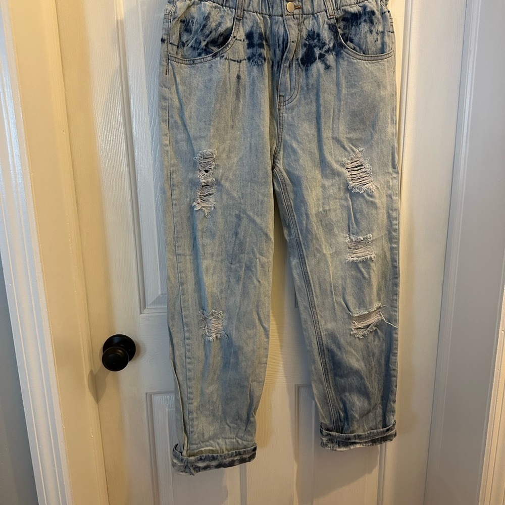 Mittoshop High Rise Blue Distressed Jeans